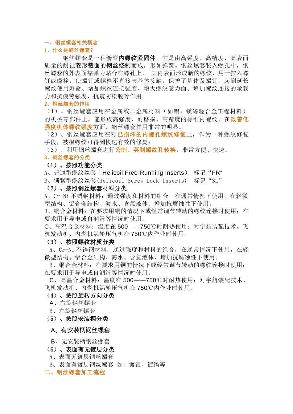 钢丝螺套分类、应用、工艺和使用方法_第1页