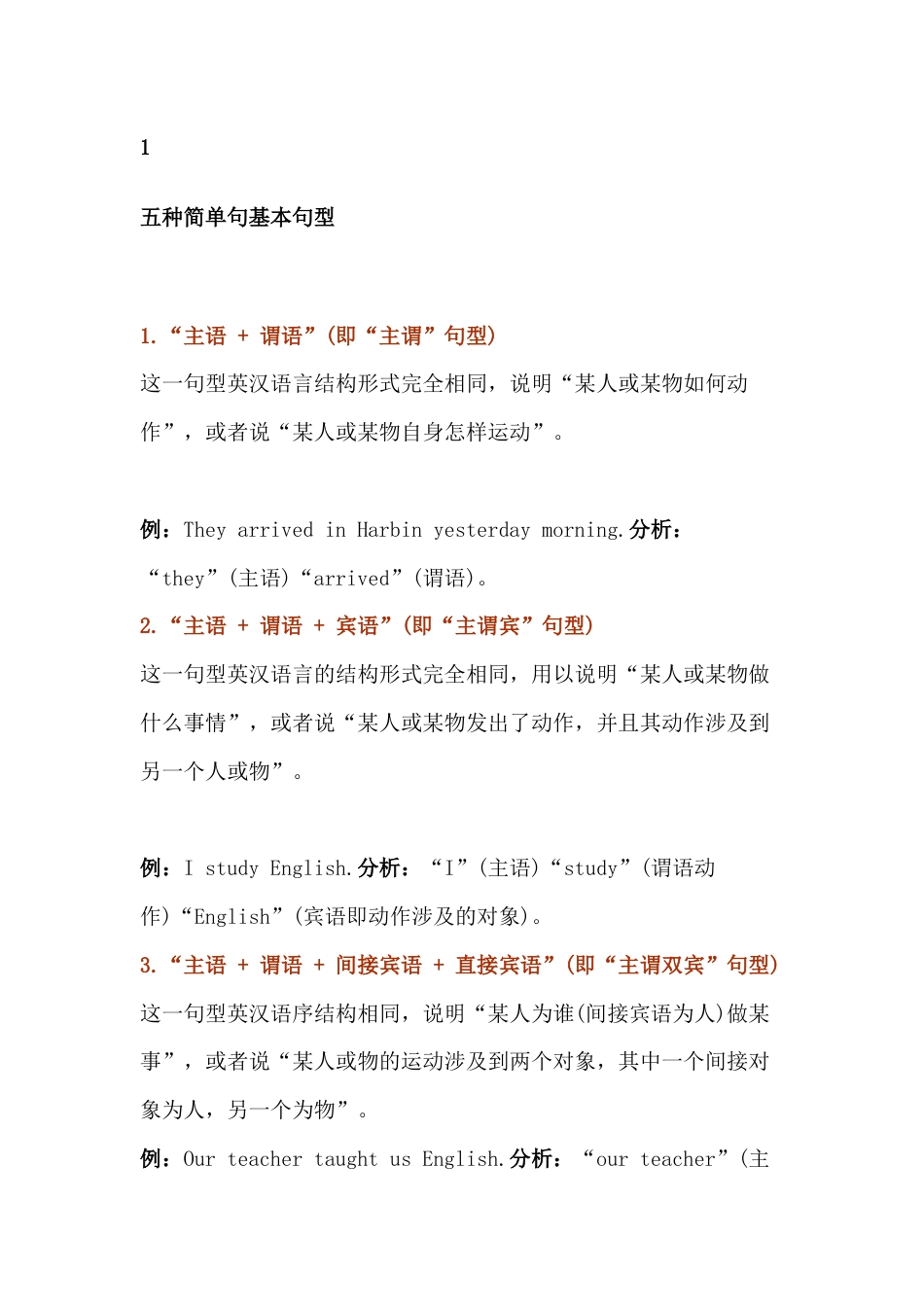 初中英语5种基本句型总结_第1页