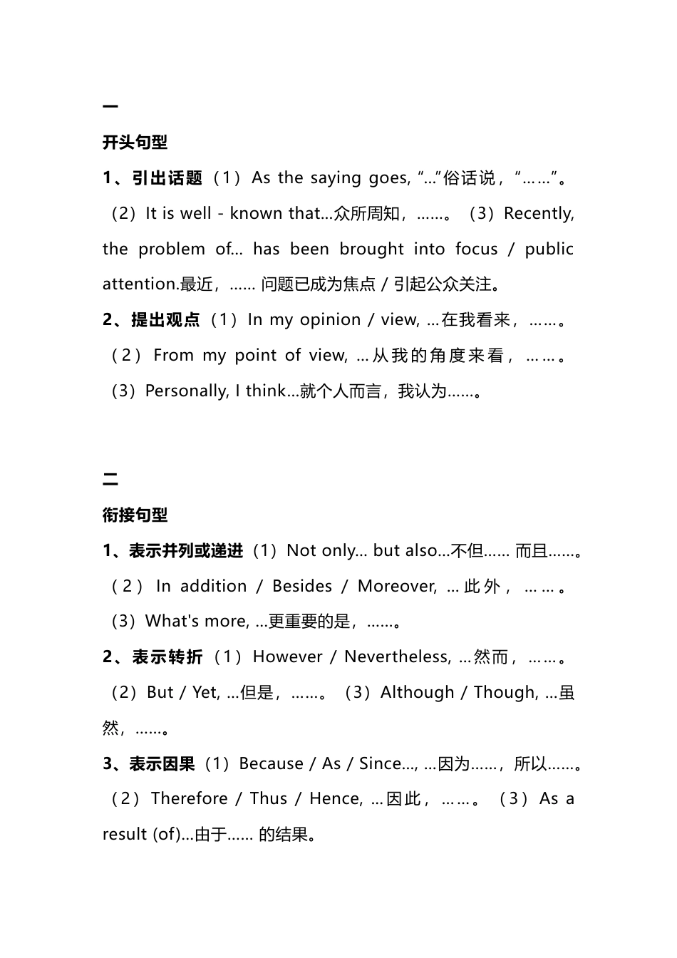 初中英语作文常用的句型连接词_第1页