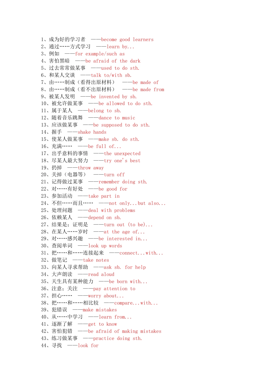 九年级英语全一册200组重要短语默写_第1页