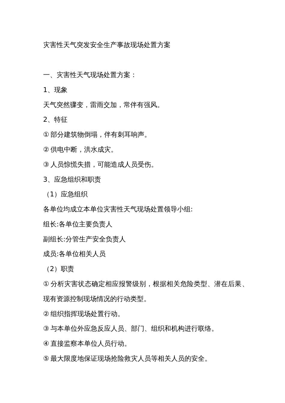 灾害性天气突发安全生产事故现场处置方案_第1页