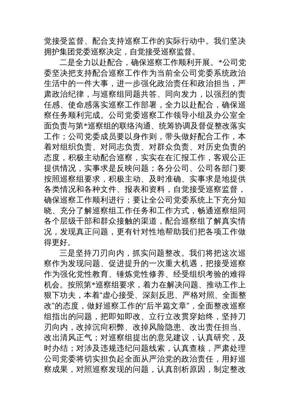 党委书记在集团党委巡察组动员会上的表态发言_第2页