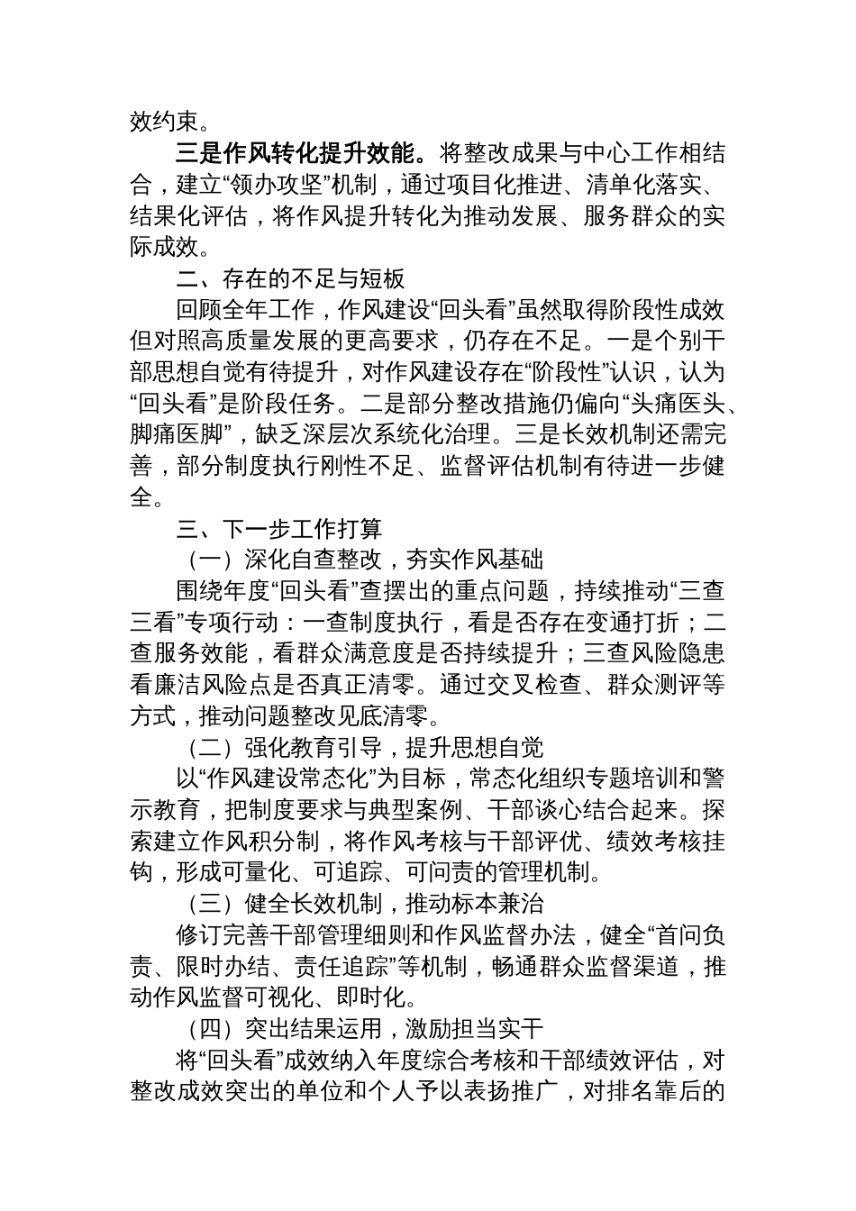 2025年作风建设“回头看”工作总结：四看四度四推动_第3页