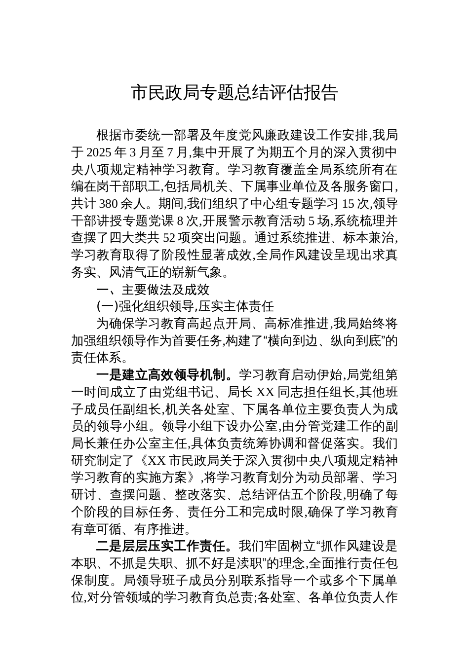 市民政局专题总结评估报告_第1页