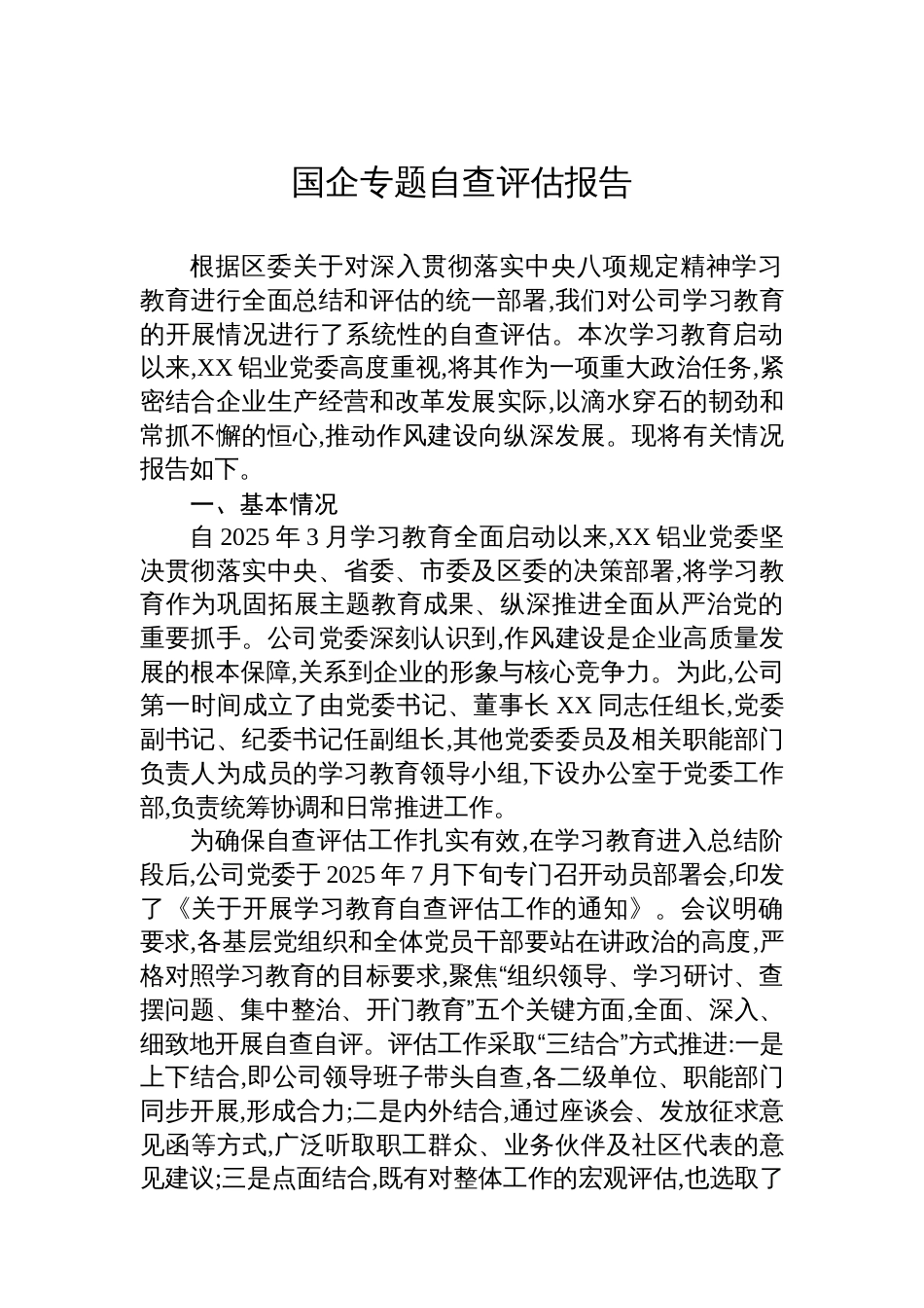 国企专题自查评估报告_第1页