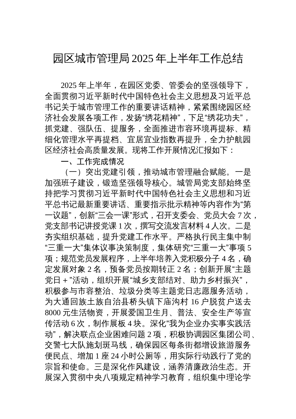 园区城市管理局2025年上半年工作总结_第1页