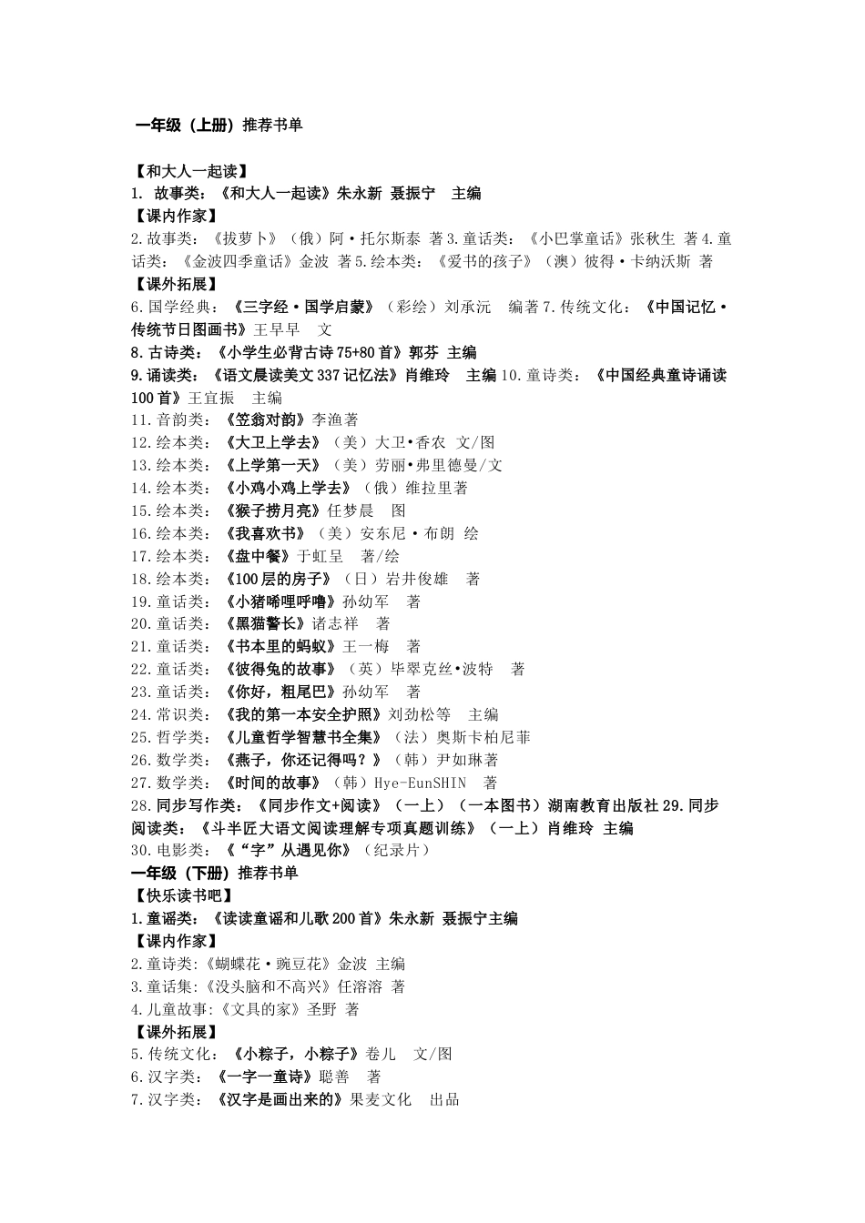 小学语文寒假阅读书单（1-6年级配套）_第1页