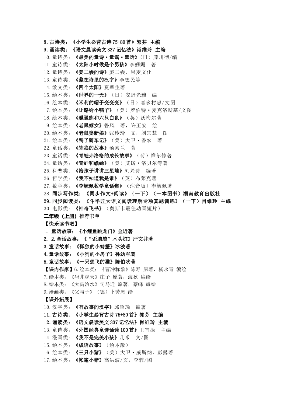 小学语文寒假阅读书单（1-6年级配套）_第2页