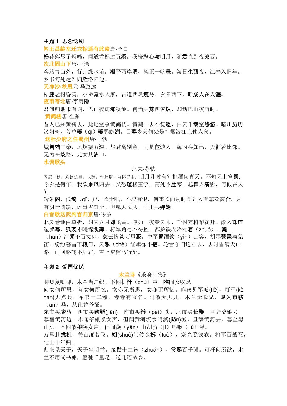 1 初中语文40首古诗词易错字标粗整理_第1页