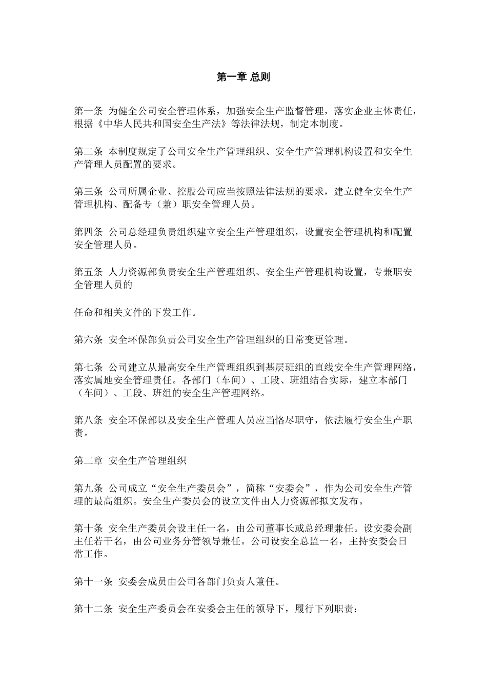 某公司安全生产管理组织机构及人员管理制度_第1页