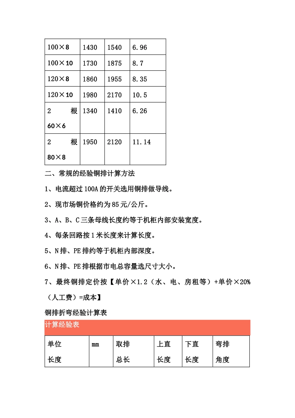 铜排计算方法、折弯经验计算表 以及高压柜铜排计算方法_第2页