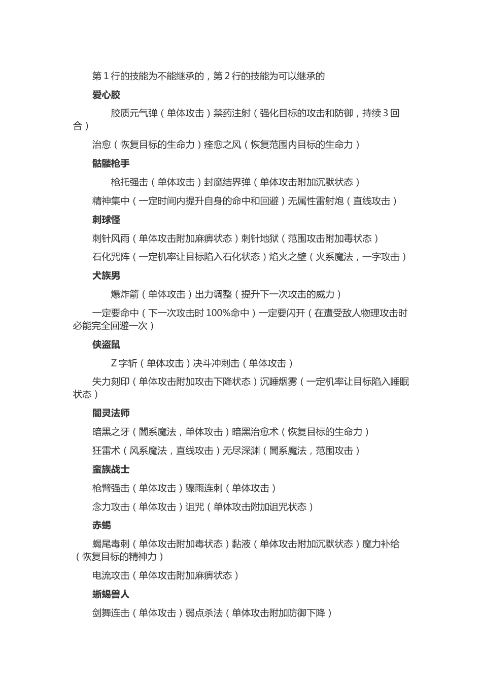 风色幻想5：赤月战-争 游戏全部魔兽技能_第1页