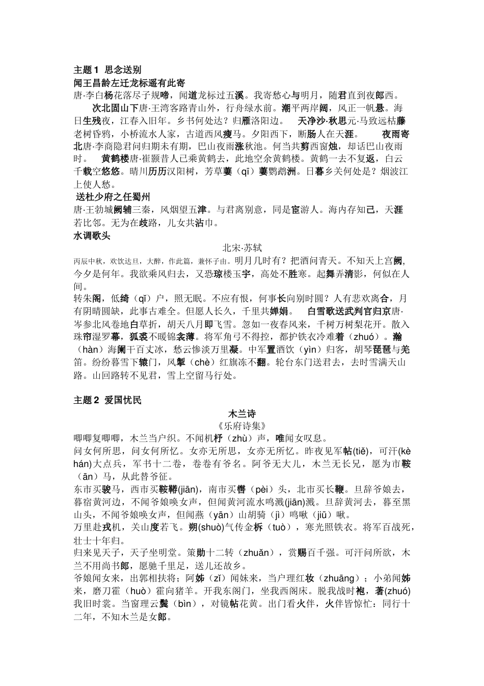 初中语文40首古诗词按主题_第1页