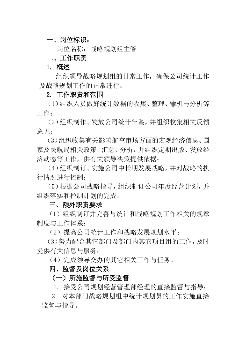 战略规划组主管工作说明书_第1页