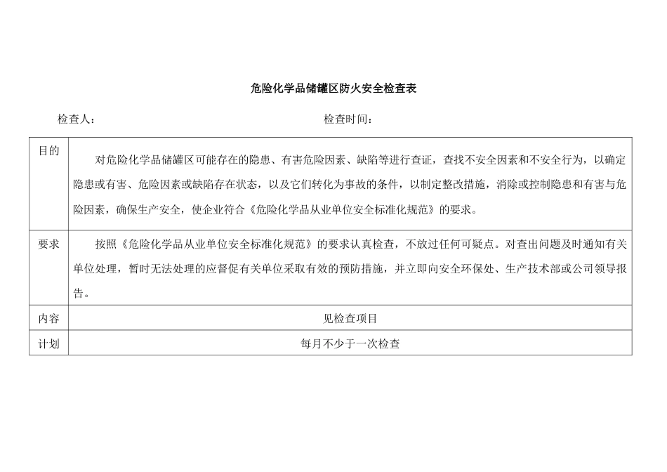 危险化学品储罐区防火安全检查表_第1页