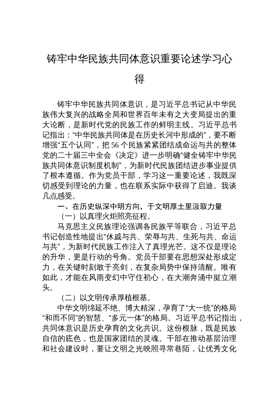 铸牢中华民族共同体意识重要论述的学习心得体会_第1页