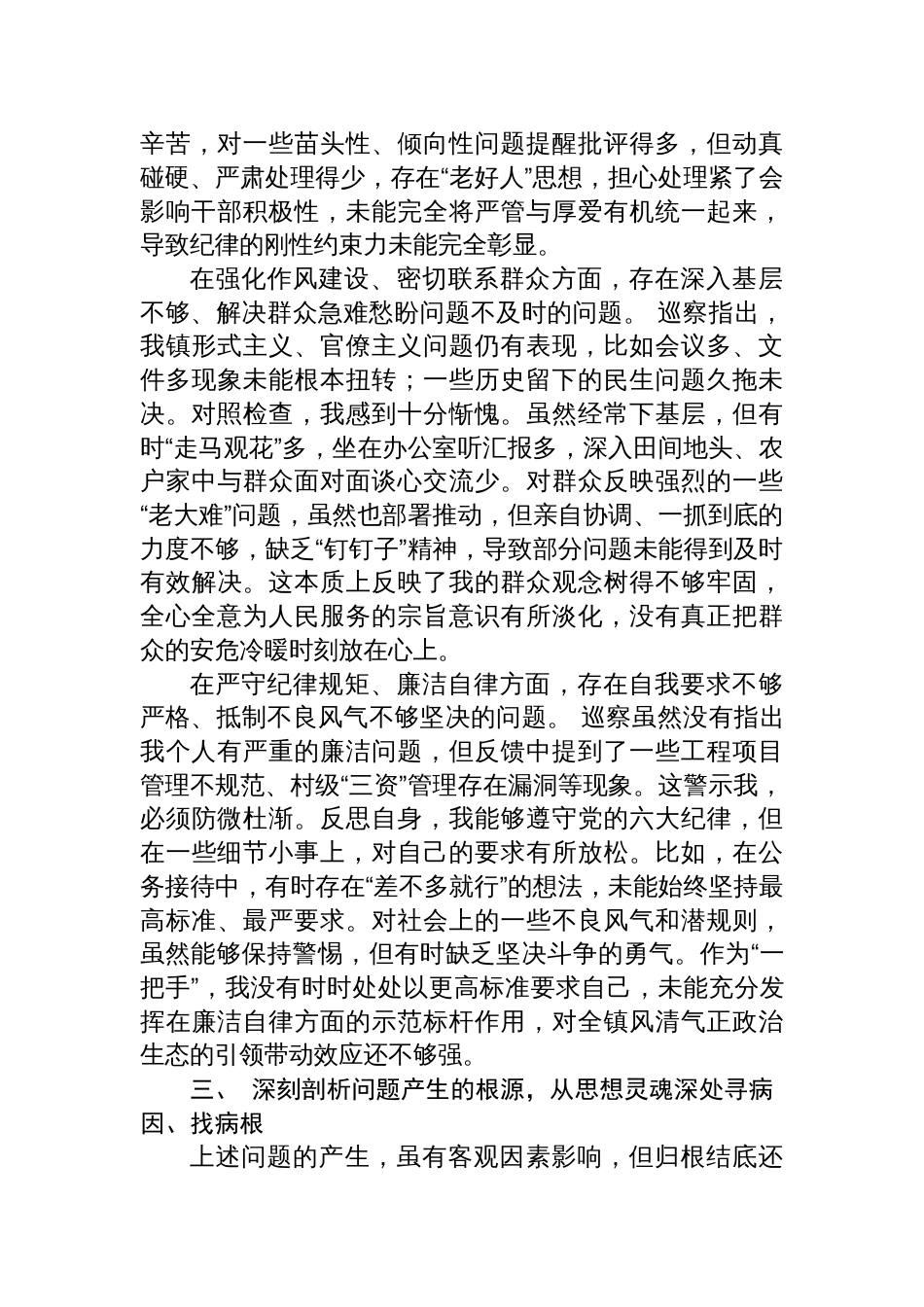 2025镇党委书记巡察整改专题民主生活会个人对照检查发言提纲_第3页