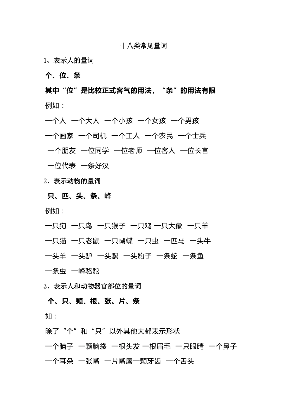 小学语文十八类常见量词_第1页