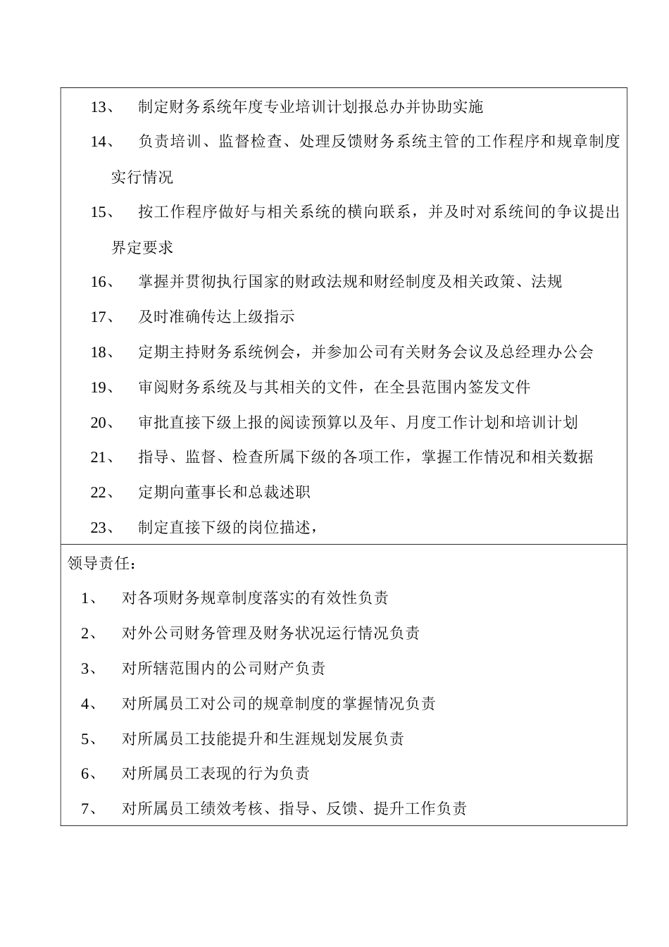 某企业财务部部长职位说明书_第2页