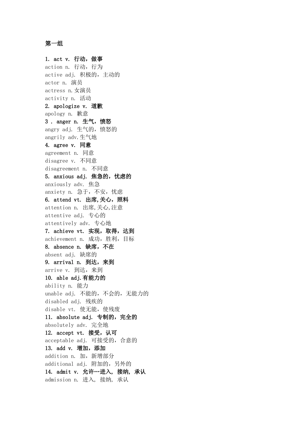 高中英语核心词词形转换总结_第1页