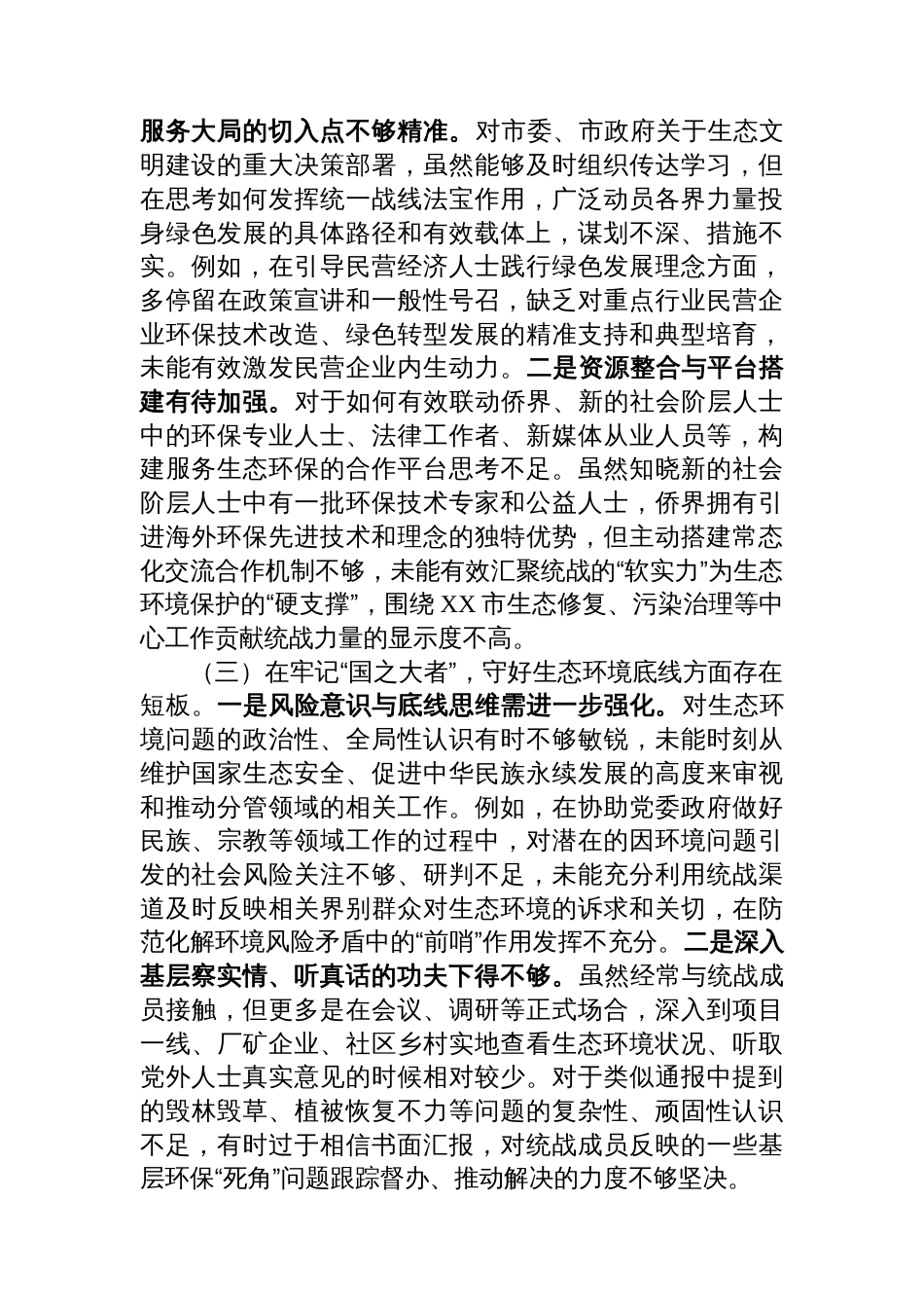 在市统战部中央生态环境保护督察通报典型案例问题整改专题民主生活会上的对照检查发言_第2页