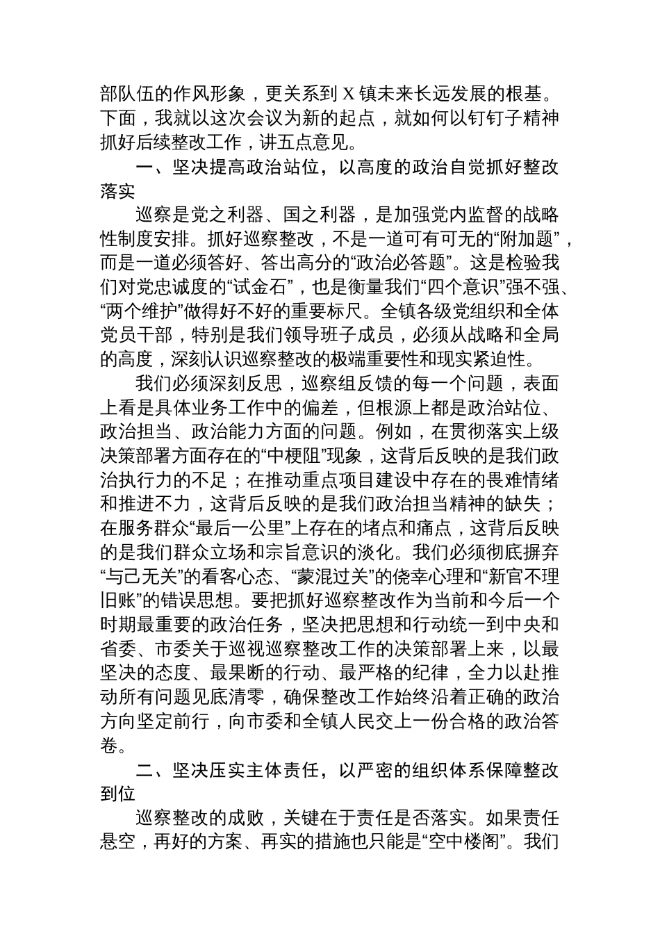 在2025年镇党委巡察整改专题民主生活会上的总结讲话_第2页