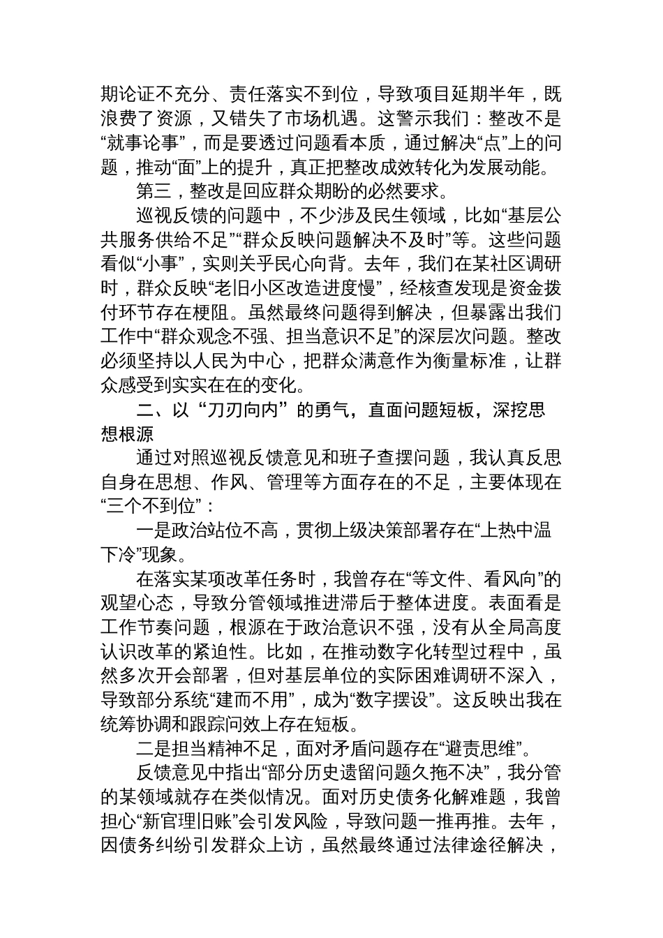 巡视整改民主生活会表态发言_第2页