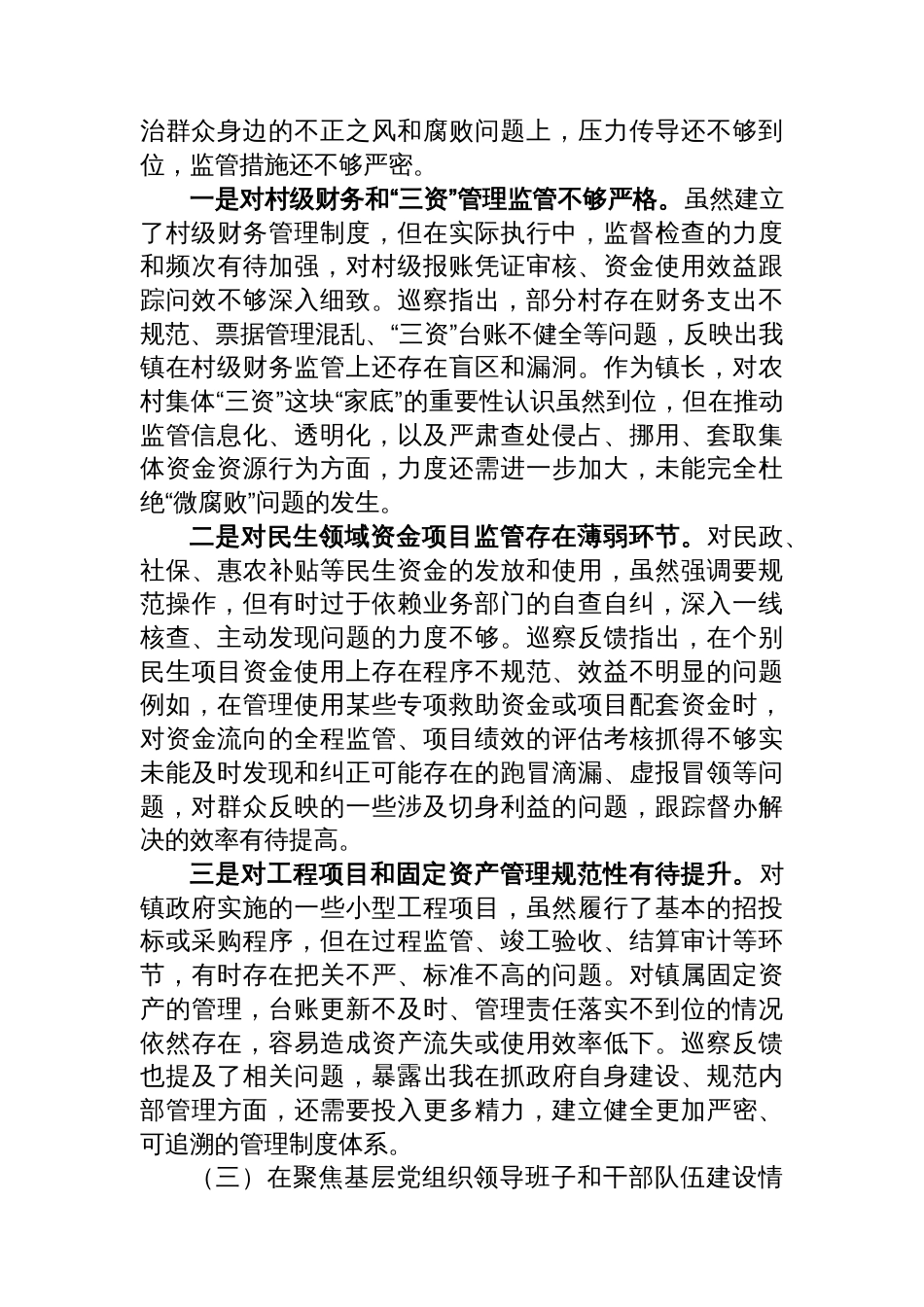 乡镇长巡察整改专题民主生活会对照检查材料_第3页