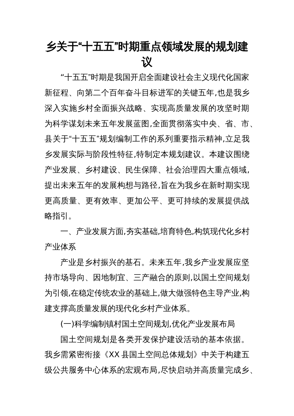 2025乡关于“十五五”时期重点领域发展的规划建议_第1页