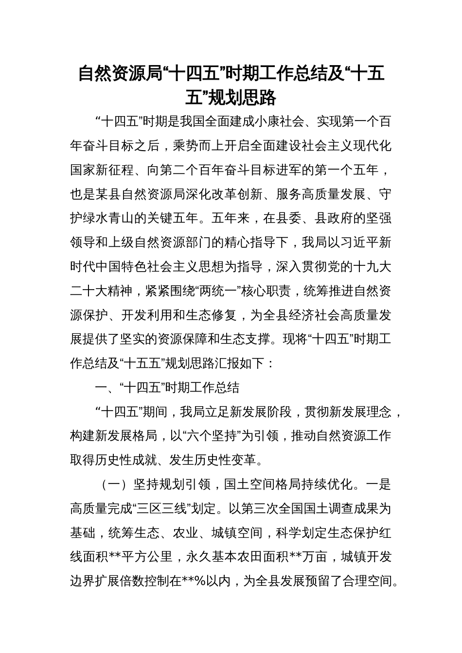 2025自然资源局“十四五”时期工作总结及“十五五”规划思路_第1页