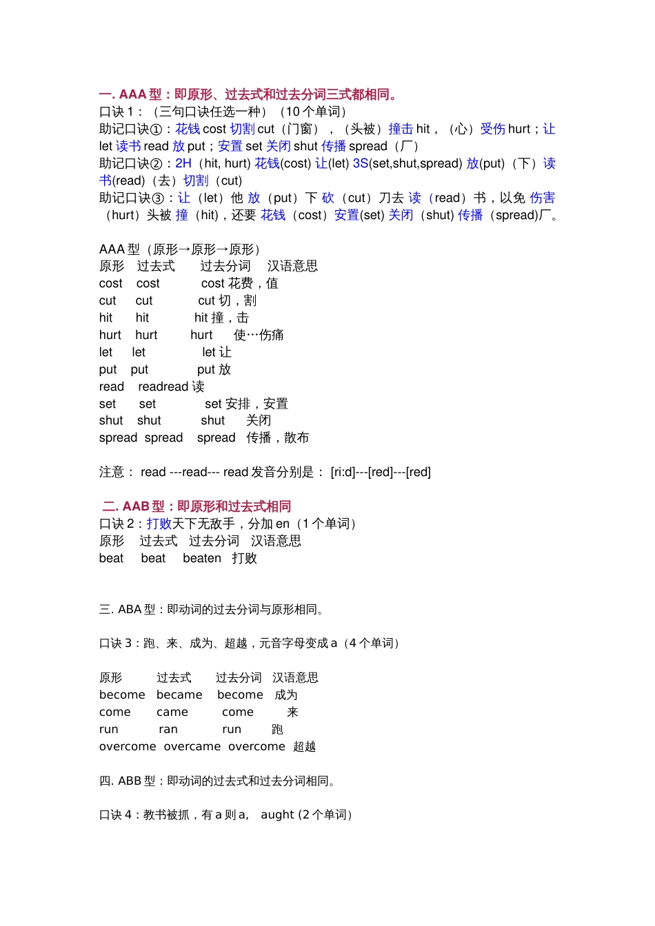 小学英语不规则动词记忆口诀总结_第1页