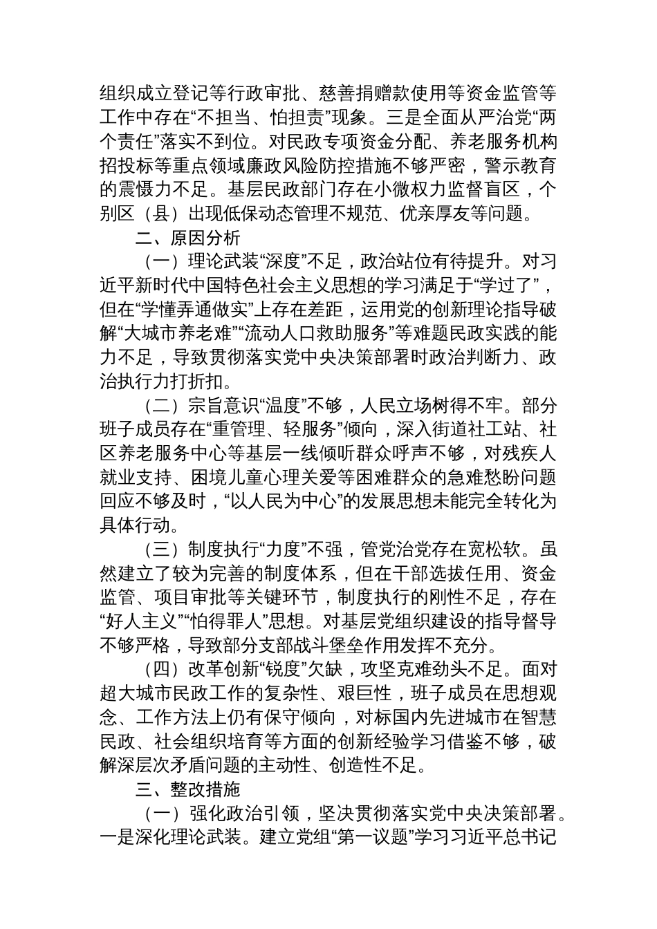 市民政局党组领导班子2025年巡视整改专题民主生活会对照检查材料_第3页