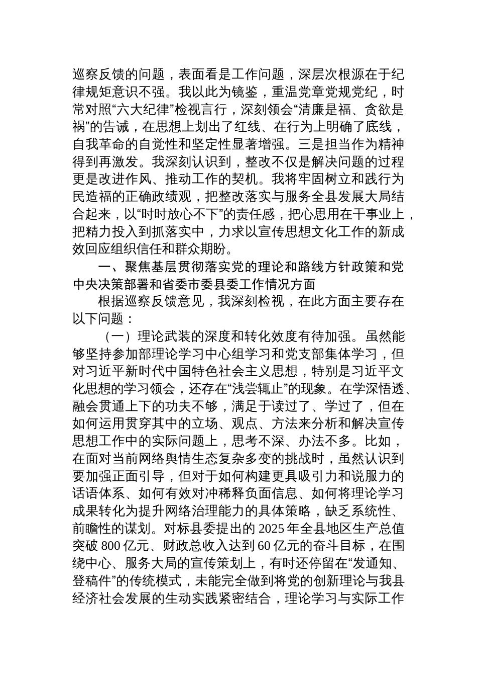 2025县委巡察组巡察反馈意见的整改专题民主生活会对照检查材料_第2页