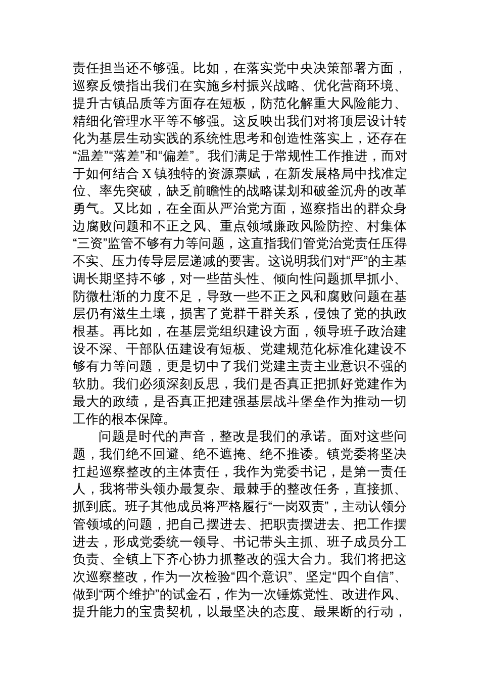 在2025年六届区委第七轮巡察镇整改专题民主生活会上的表态发言_第2页