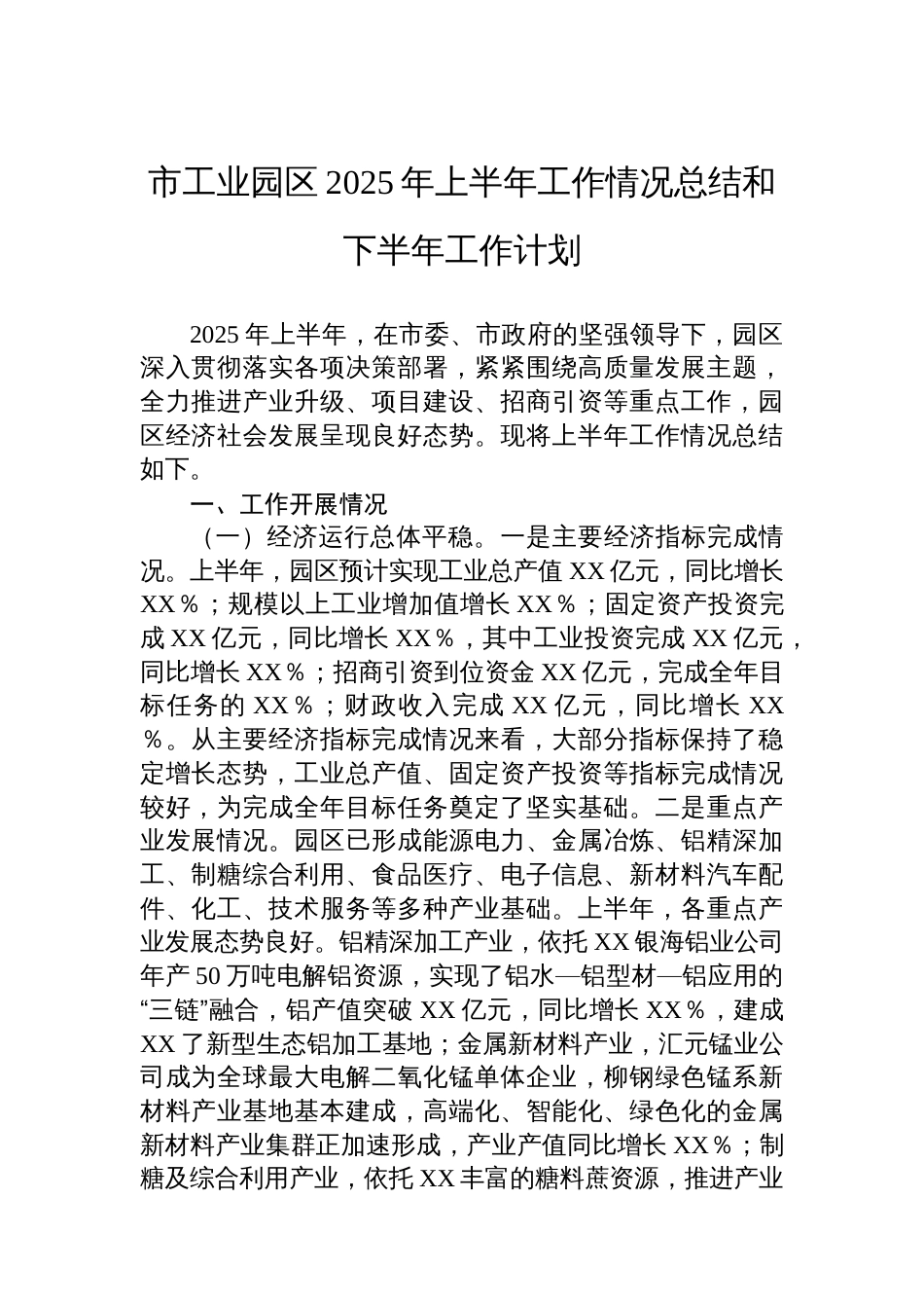 市工业园区2025年上半年工作情况总结和下半年工作计划_第1页