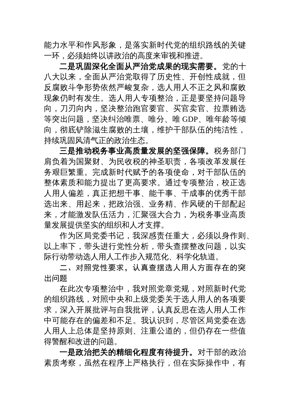 2025税务局党委书记关于选人用人专项整治党性分析报告_第2页