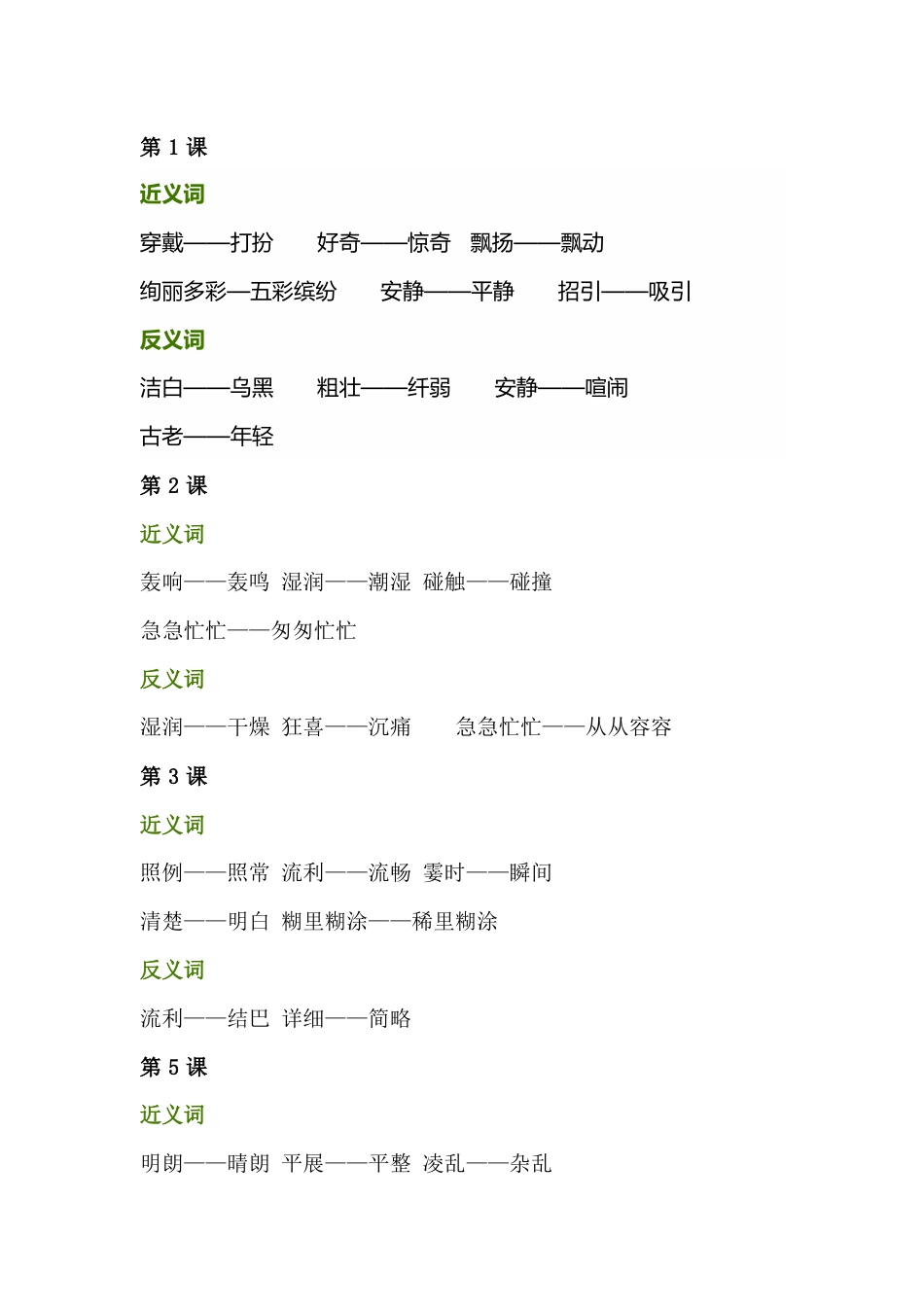 小学语文三年级上册全册近义词+反义词_第1页