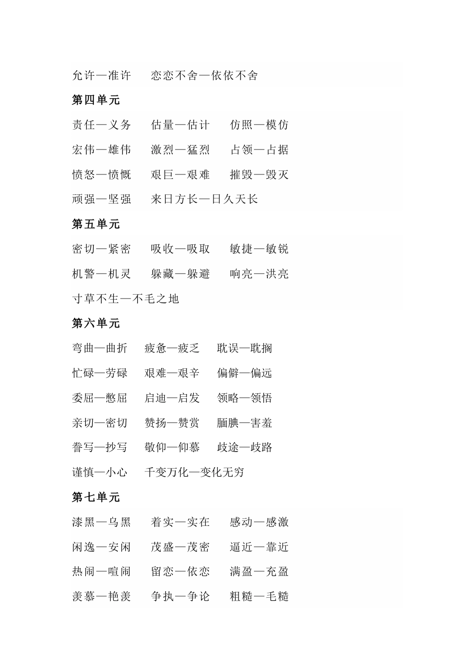 小学语文五年级上册全册近义词+反义词_第2页