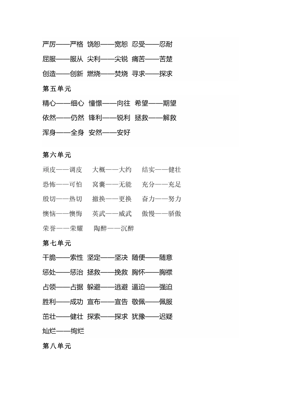 小学语文4年级上册全册近义词+反义词_第2页