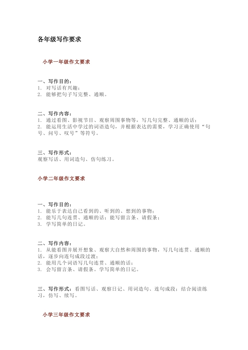 小学语文各年级写作要求_第1页