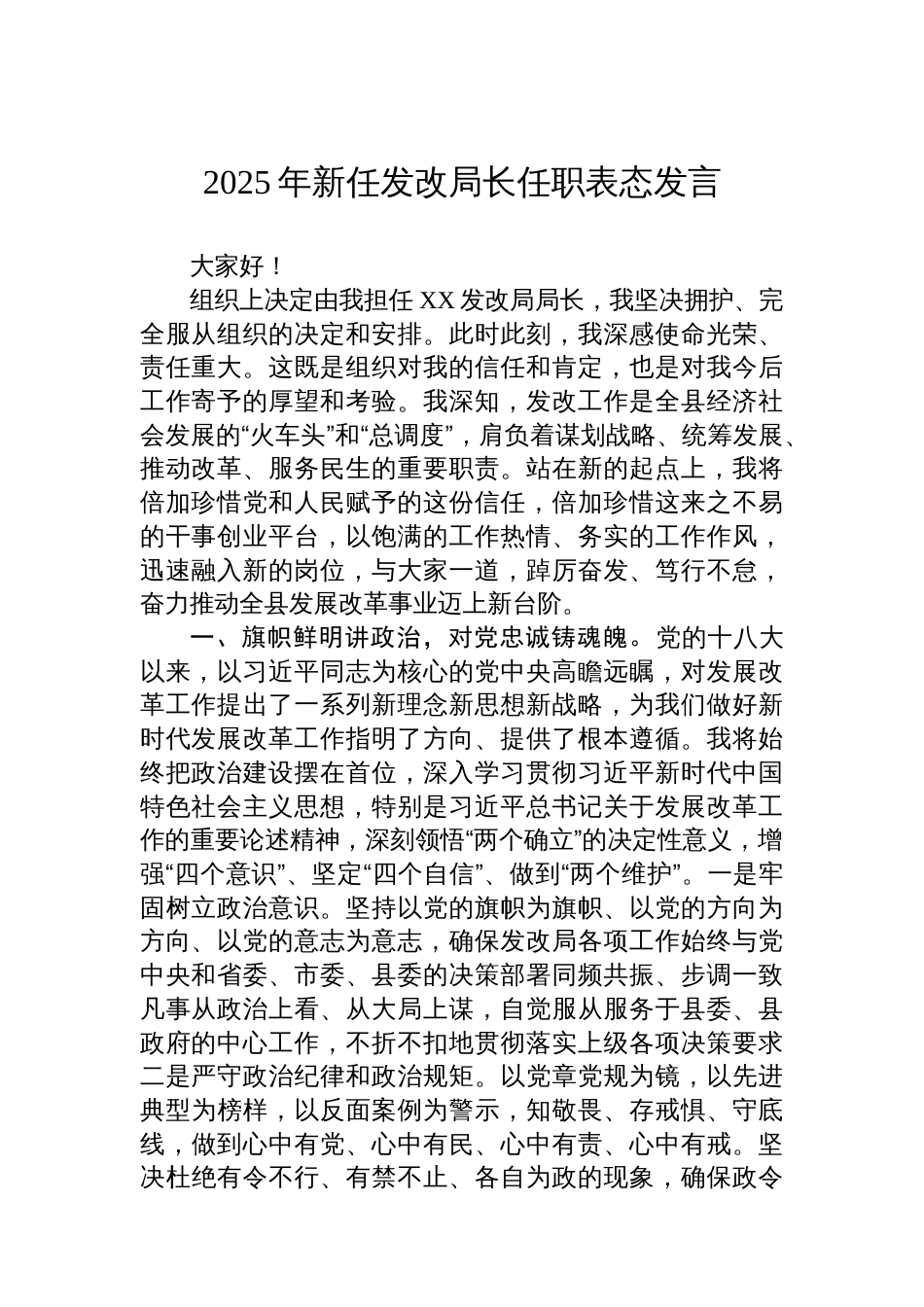 2025年新任发改局长任职表态发言_第1页