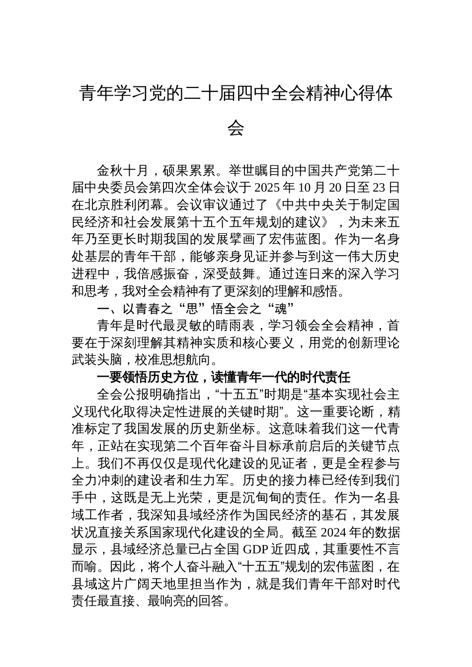 青年学习党的二十届四中全会精神心得体会_第1页