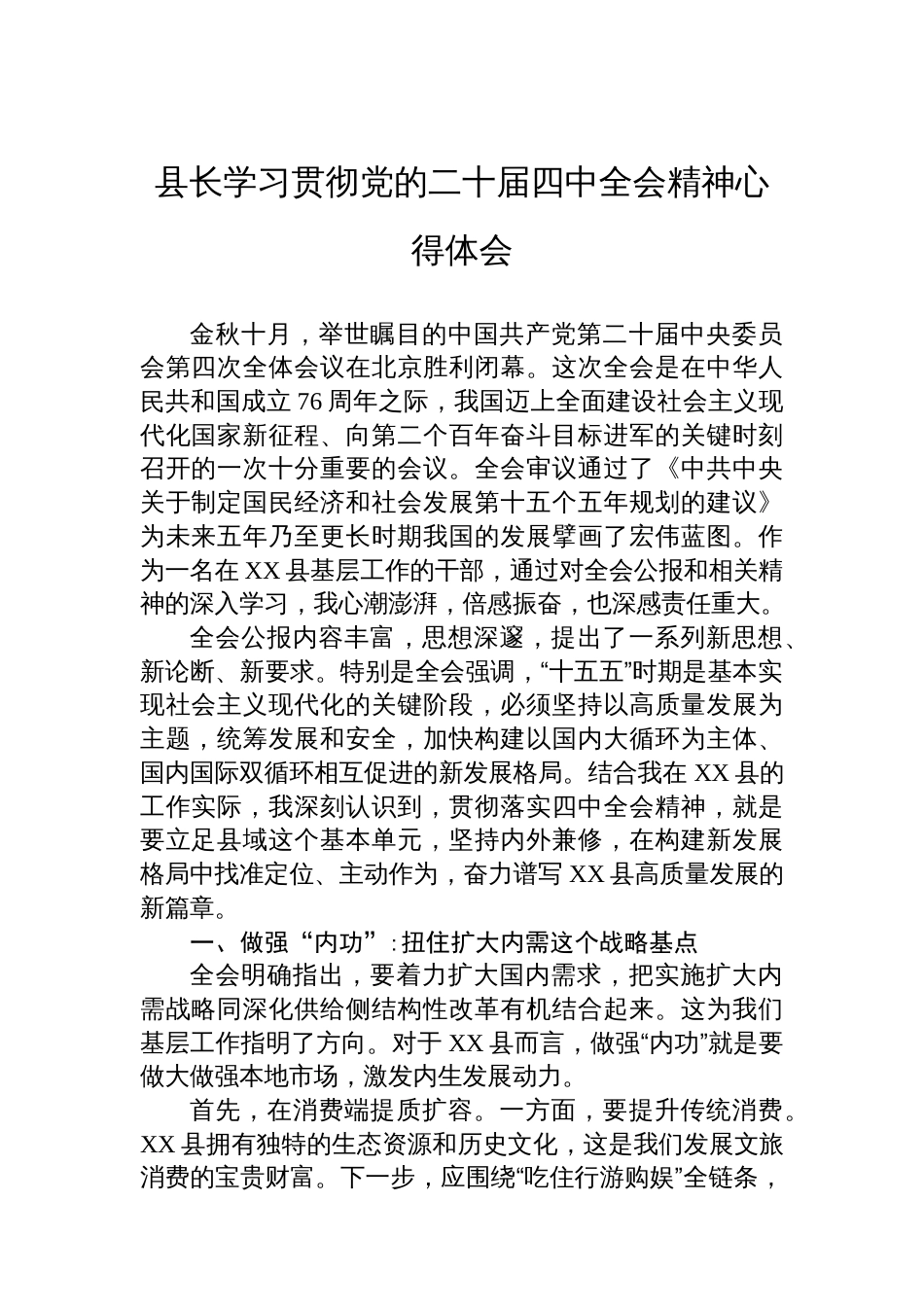 县长学习贯彻党的二十届四中全会精神心得体会_第1页