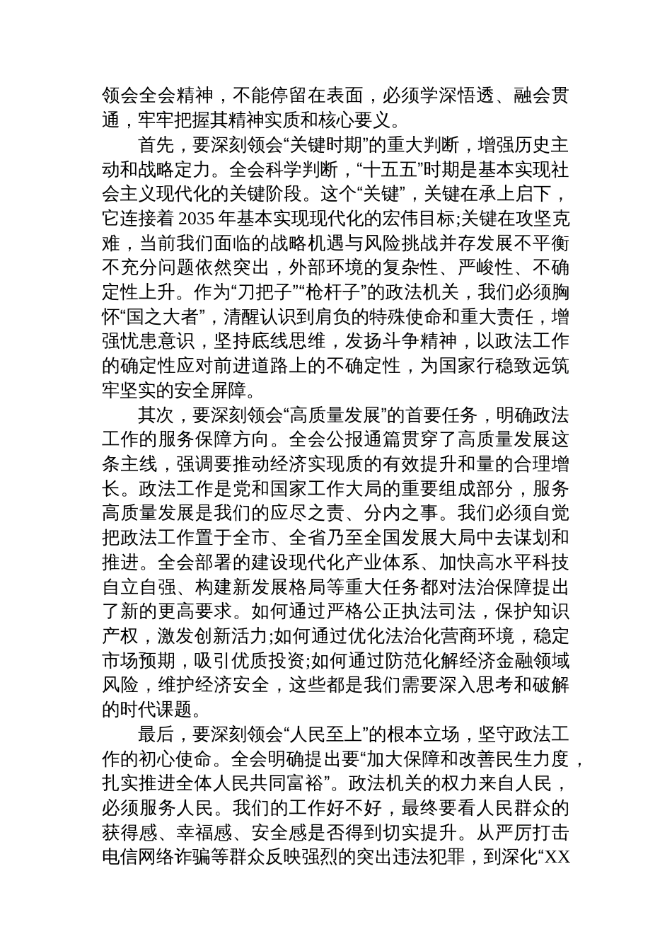在XX市委政法委专题传达党的二十届四中全会精神会议上的总结讲话_第2页