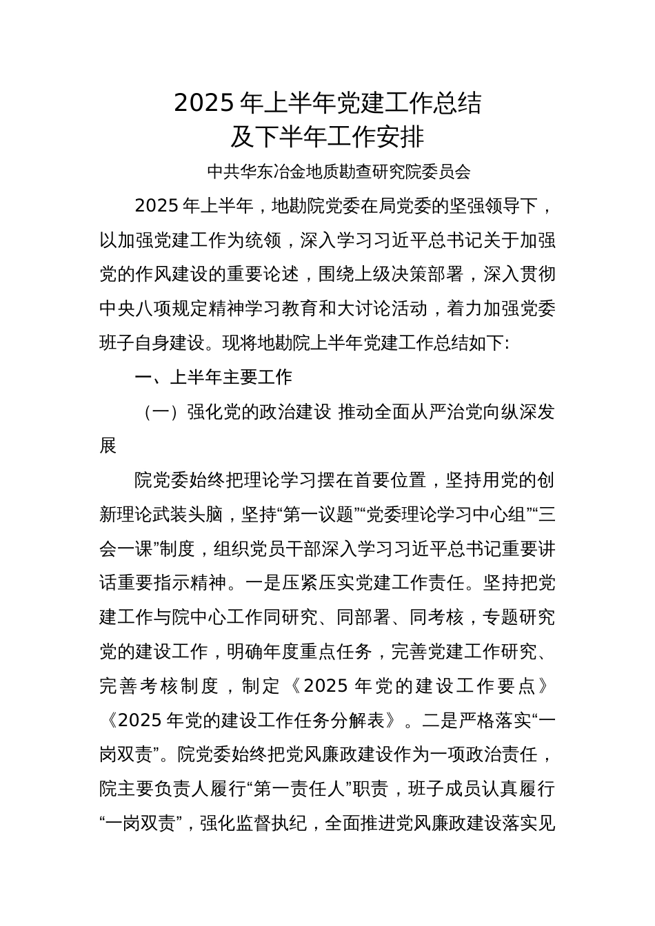 2025年上半年党建工作总结及下半年工作安排（20250703）_第1页