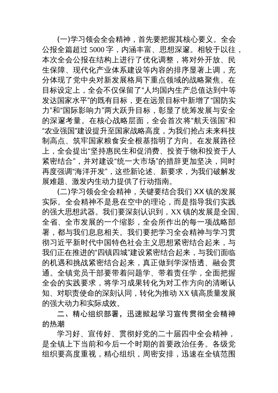 在XX镇传达学习党的二十届四中全会精神会议上的讲话_第2页