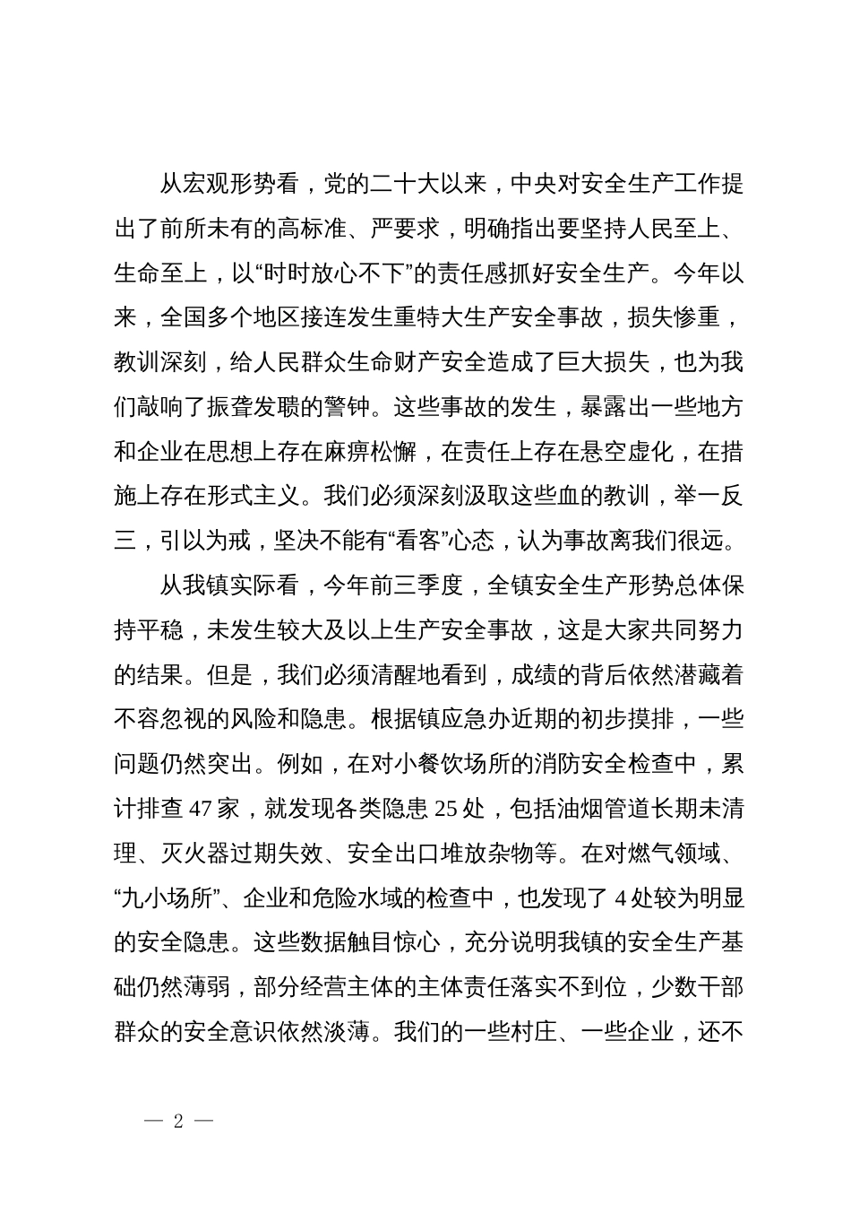 在2025年镇开展安全生产领域风险隐患集中排查整治专项行动动员部署会上的讲话_第2页