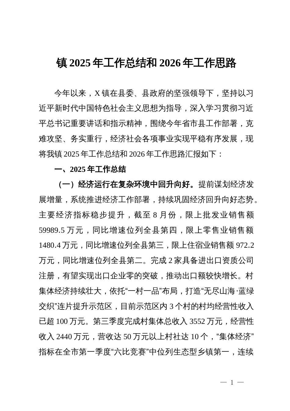 镇2025年工作总结和2026年工作思路_第1页