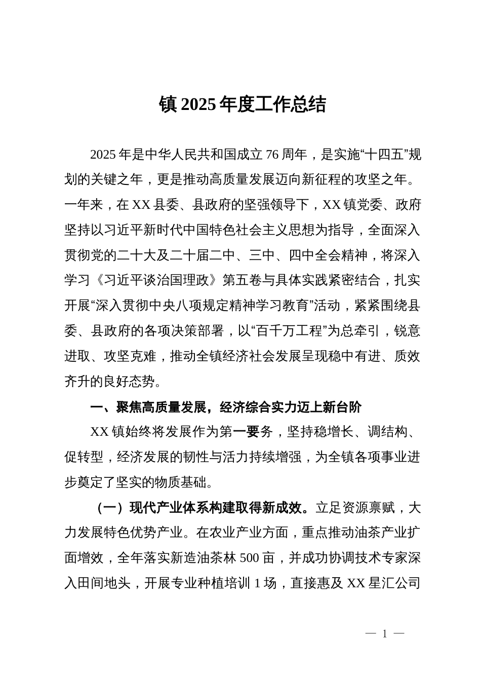 镇2025年度工作总结报告_第1页