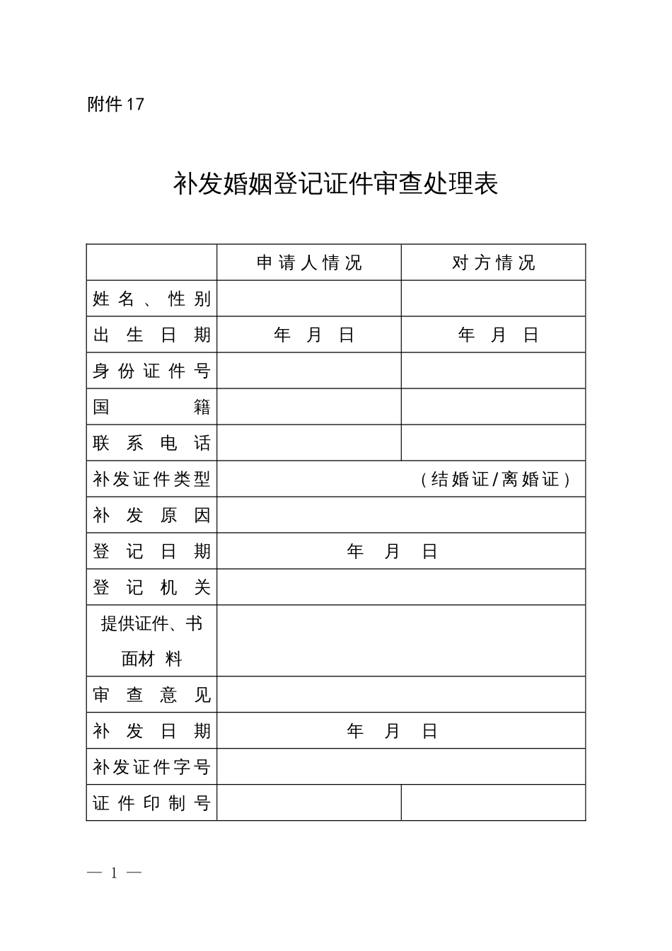 补发婚姻登记证件审查处理表_第1页